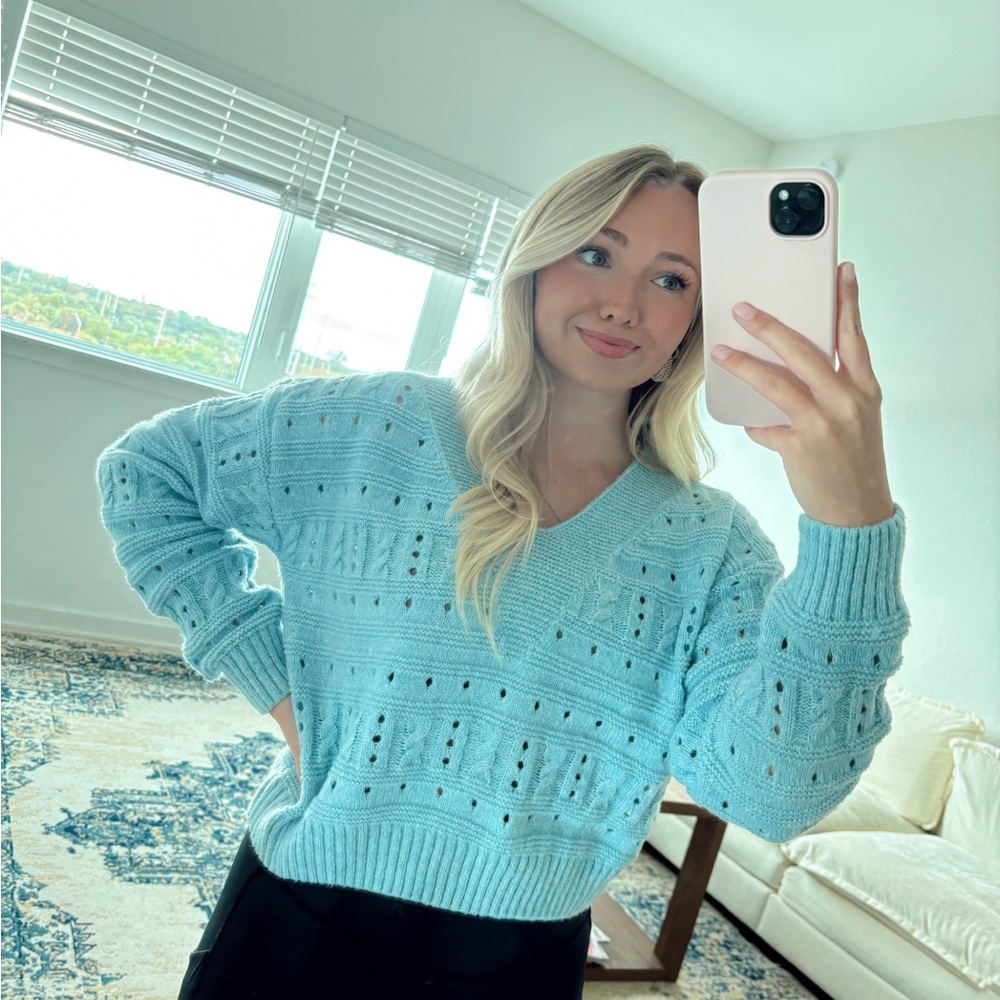V-Neck Open Work Sweater